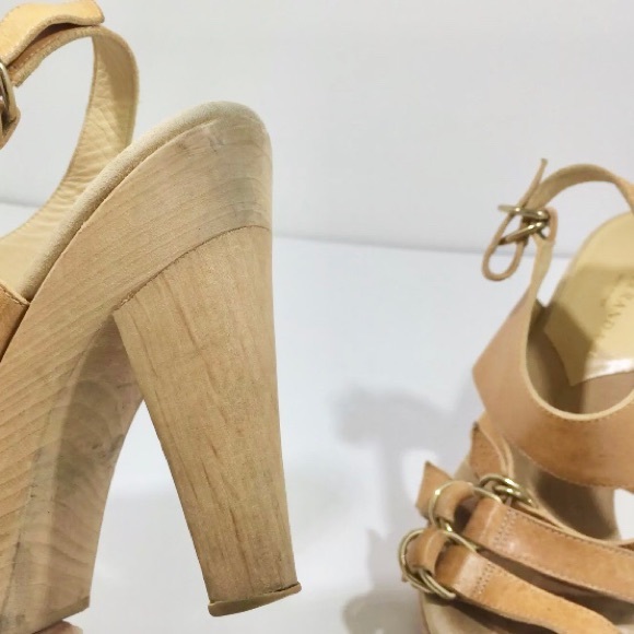 Loeffler Randall leather wood platform heels 7.5 - Picture 5 of 8